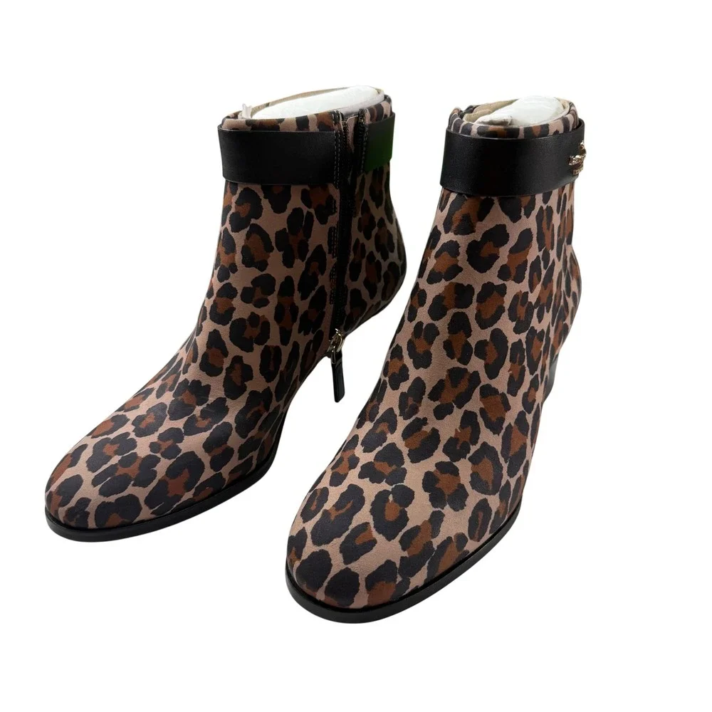 Kate Spade Morgan Leopard Suede Ankle Booties Toasted Hazelnut Size 9 New